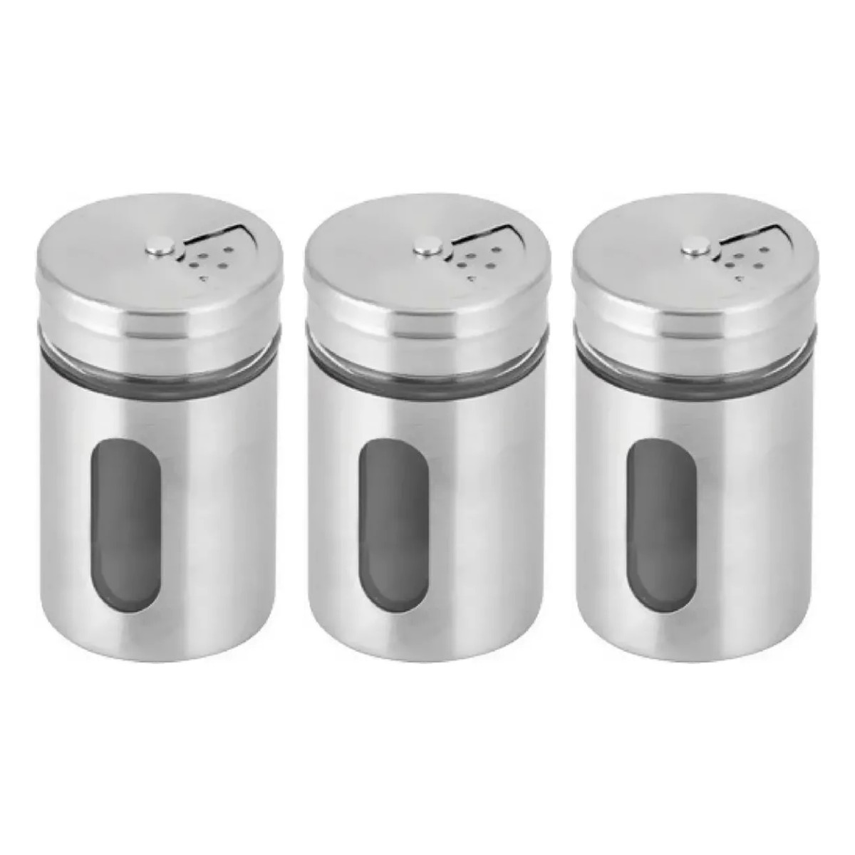 PORTA CONDIMENTOS VIDRO / INOX WJ3063 - Kit 3un